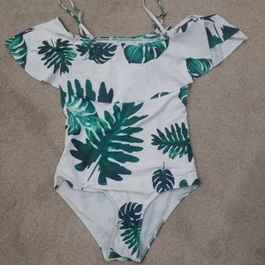One piece white leaf print